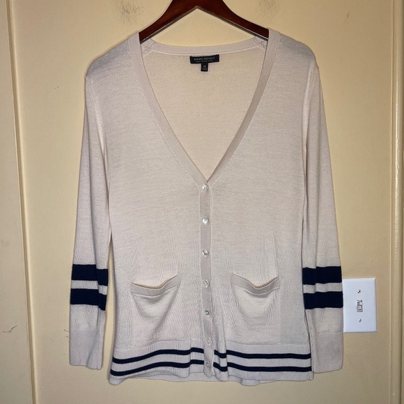 Banana Republic Sweaters - Cream Cardigan with Navy Stripes
